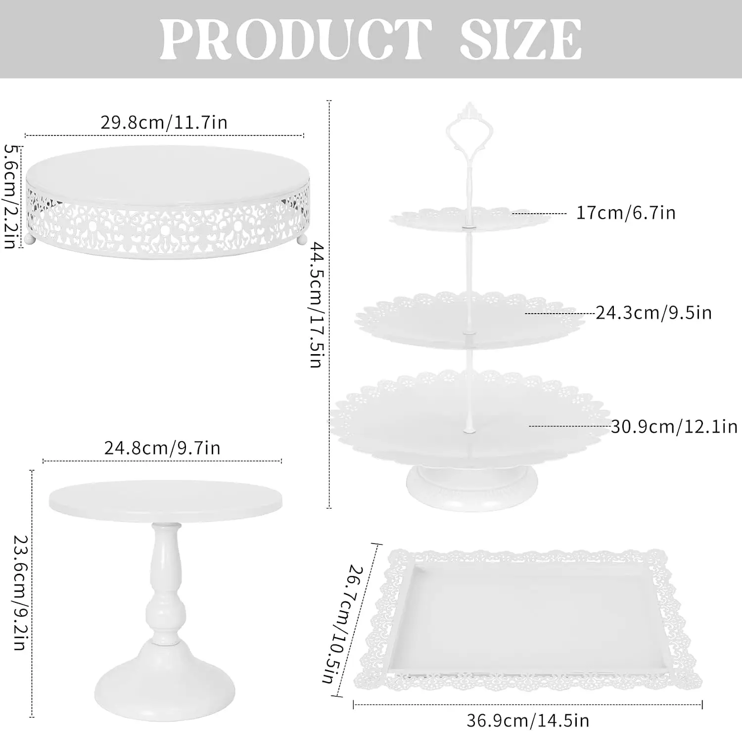 Black Metal Dessert Table Display Set 8 Pieces 3 Tier Cupcake Stand Lace Edge Cake Tower Rectangular Serving Trays For Wedding Birthday Baby Shower Party Celebration - view 2