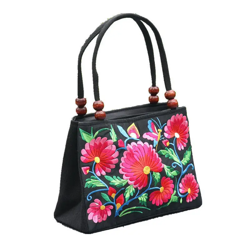 Double Sided Embroidered Canvas Bag Women\'s Double Layered Handbag Leisure Trend Retro Ethnic Style Bag Women Handbags