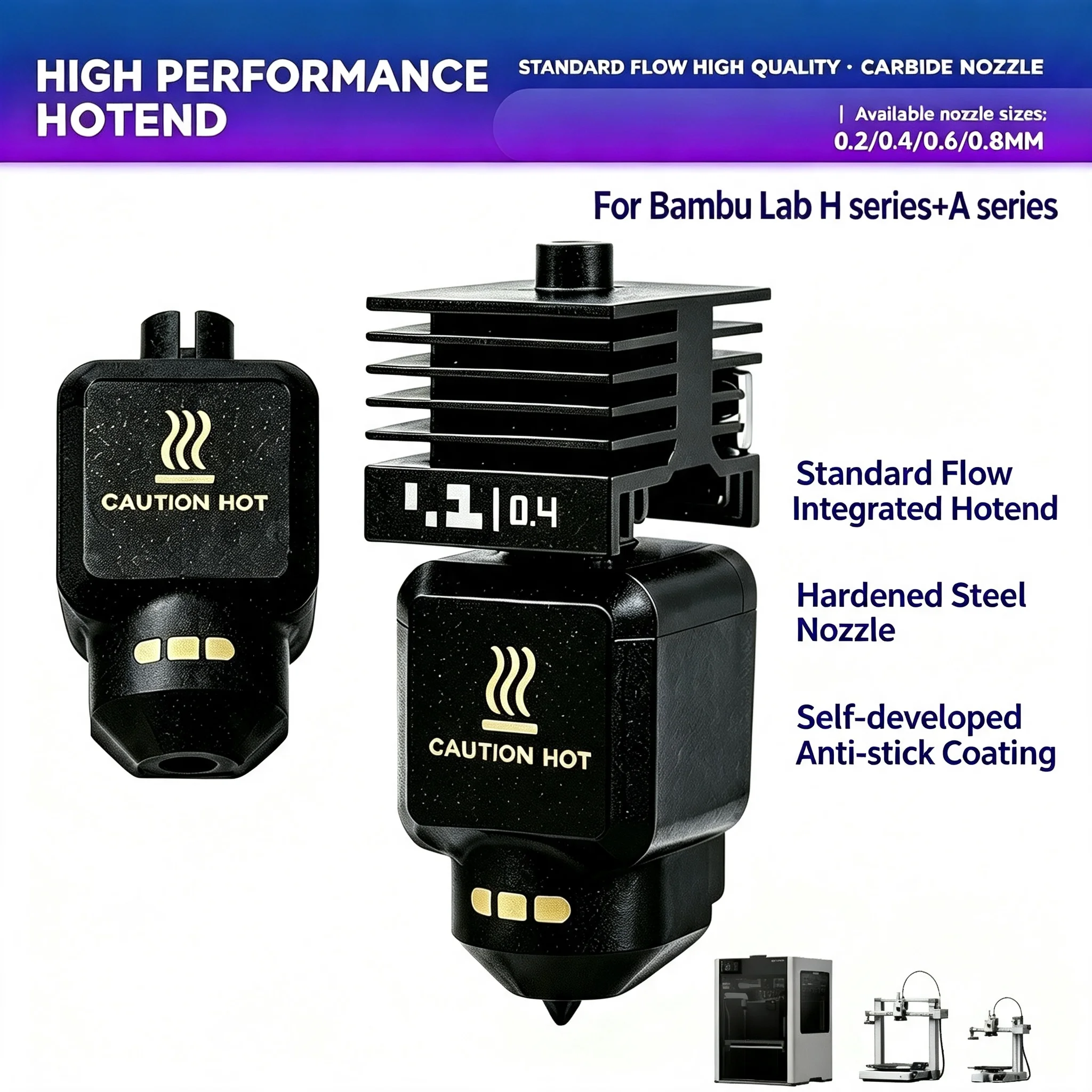Für Bambu Lab P2S/X2D Anti-Stick Hotend Standard Flow Hotend Einteilige Düse 0.2 0.4 0.6 0.8 Hotend-Kit
