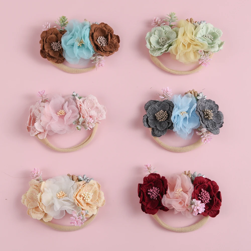 Flower Baby Headband Cute Princess Gauze Floral Hair Band For Newborn Girls Handmade Soft Elastic Children\'s Hair Accessories