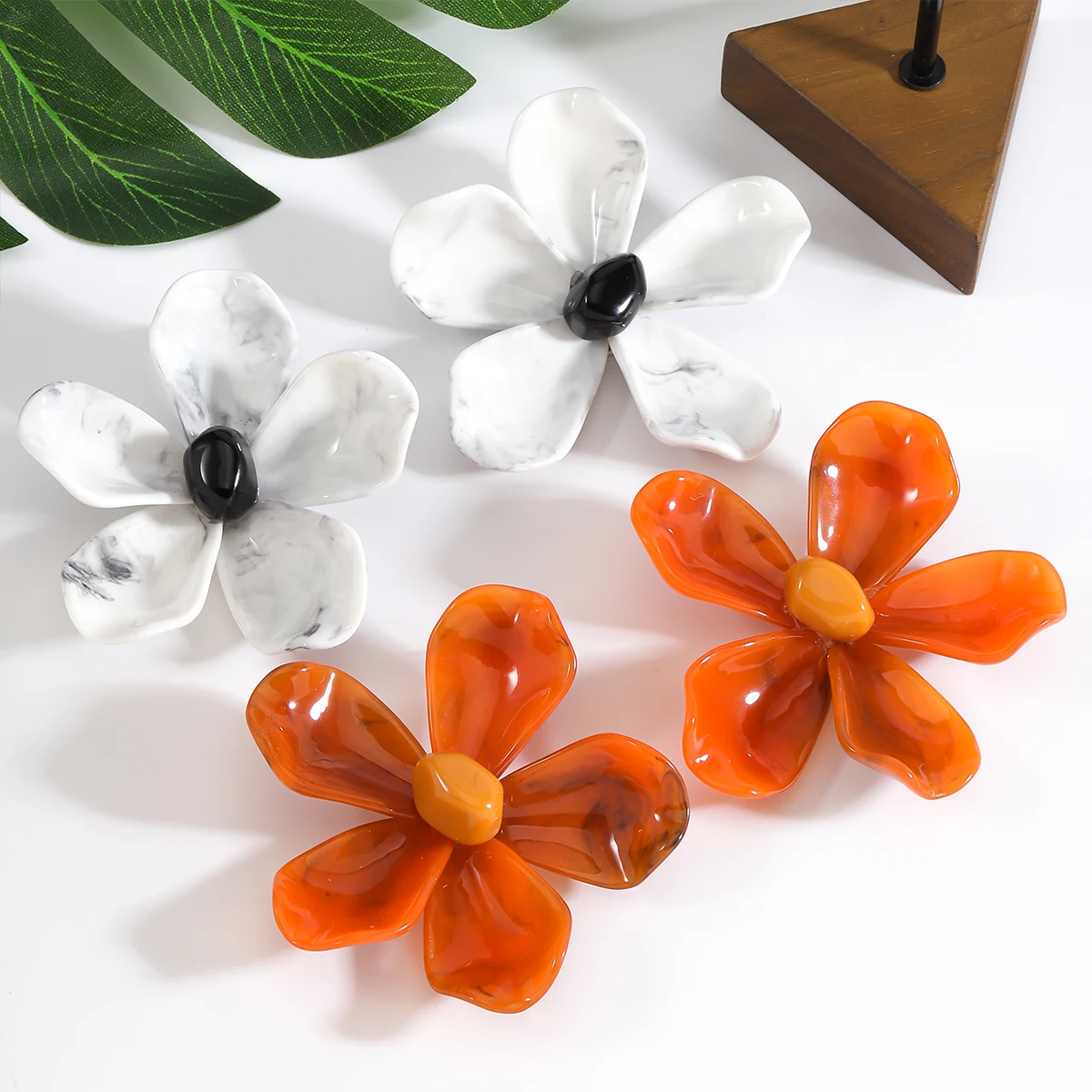 ZAA Maxi Resin Flower Earrings Exaggerated Oversized Flower Dangle Earrings for Women Elegant Textured Accesory Party Gifts