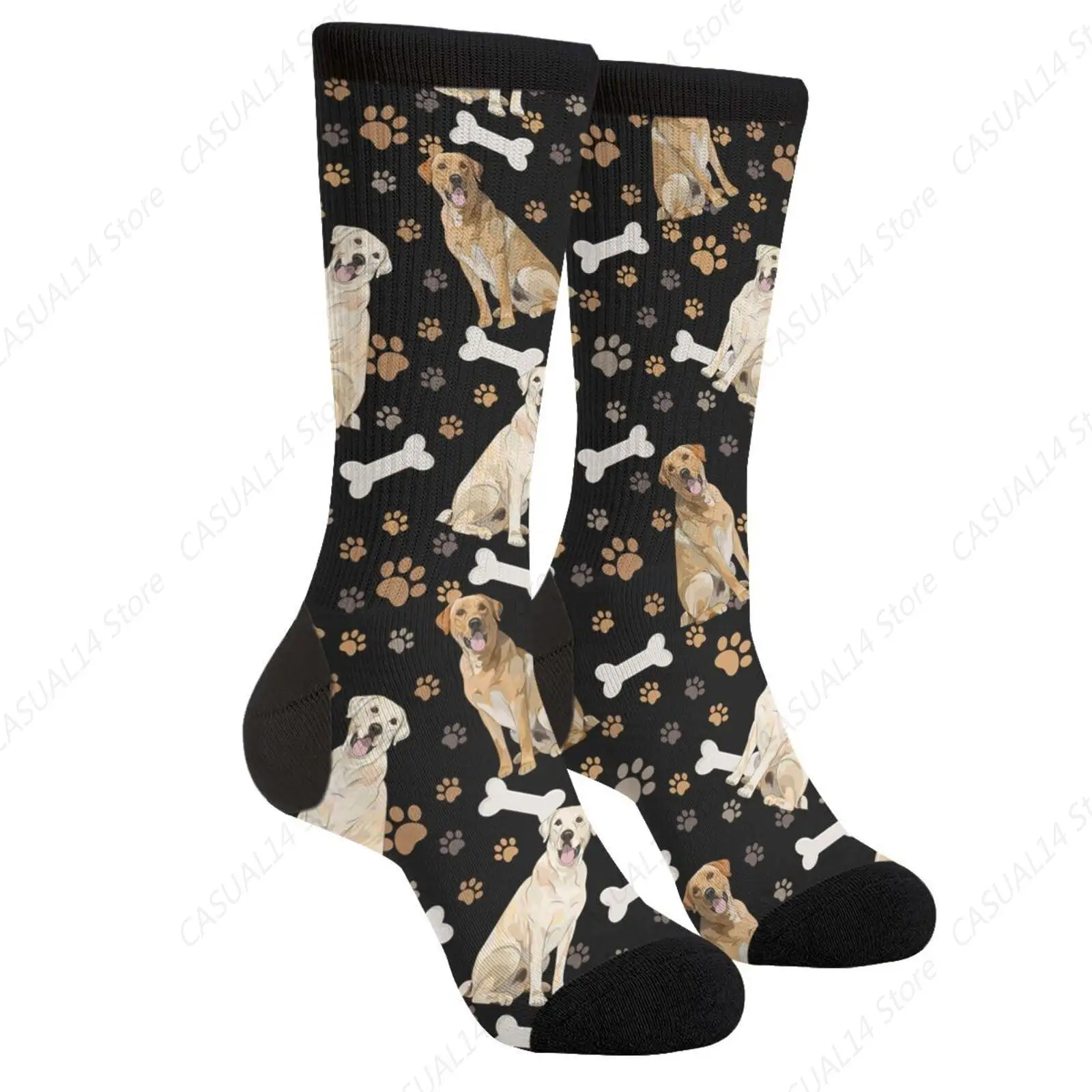 Czarny labrador żółty Lab Dog Paw Bone Retriever Casual unisex skarpetki załogi moda wygodne skarpetki męskie i damskie Crazy Dress