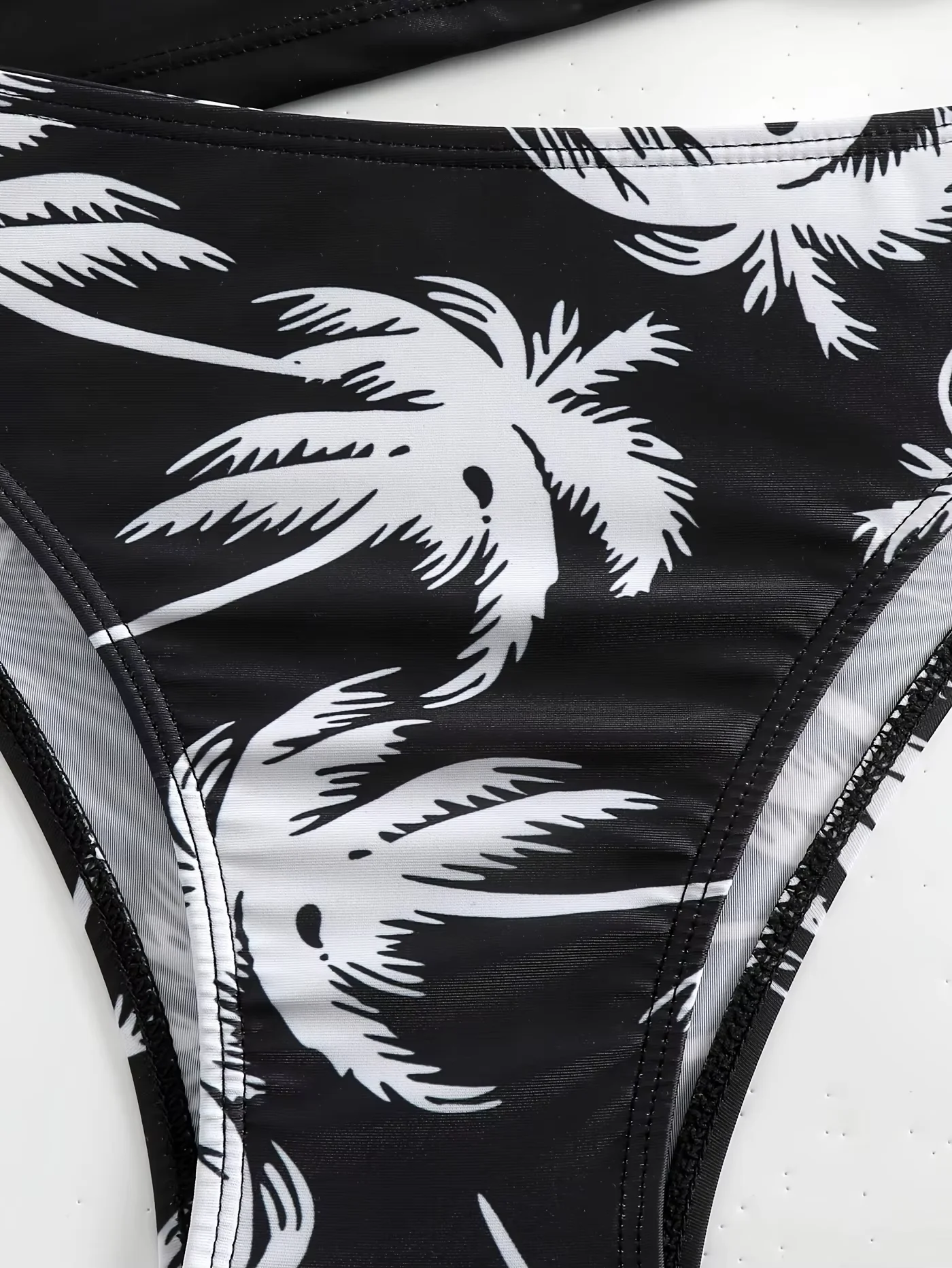 Women's Black Split Bikini Set with Coconut Print and Tie Up - view 4