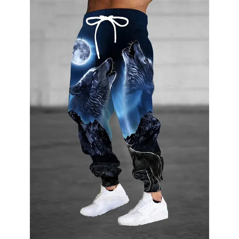 2026 Men 3D Wolf Print Sweatpants Casual Drawstring Joggers with Pockets Fashion Animal Printed Sports Trousers Streetwear