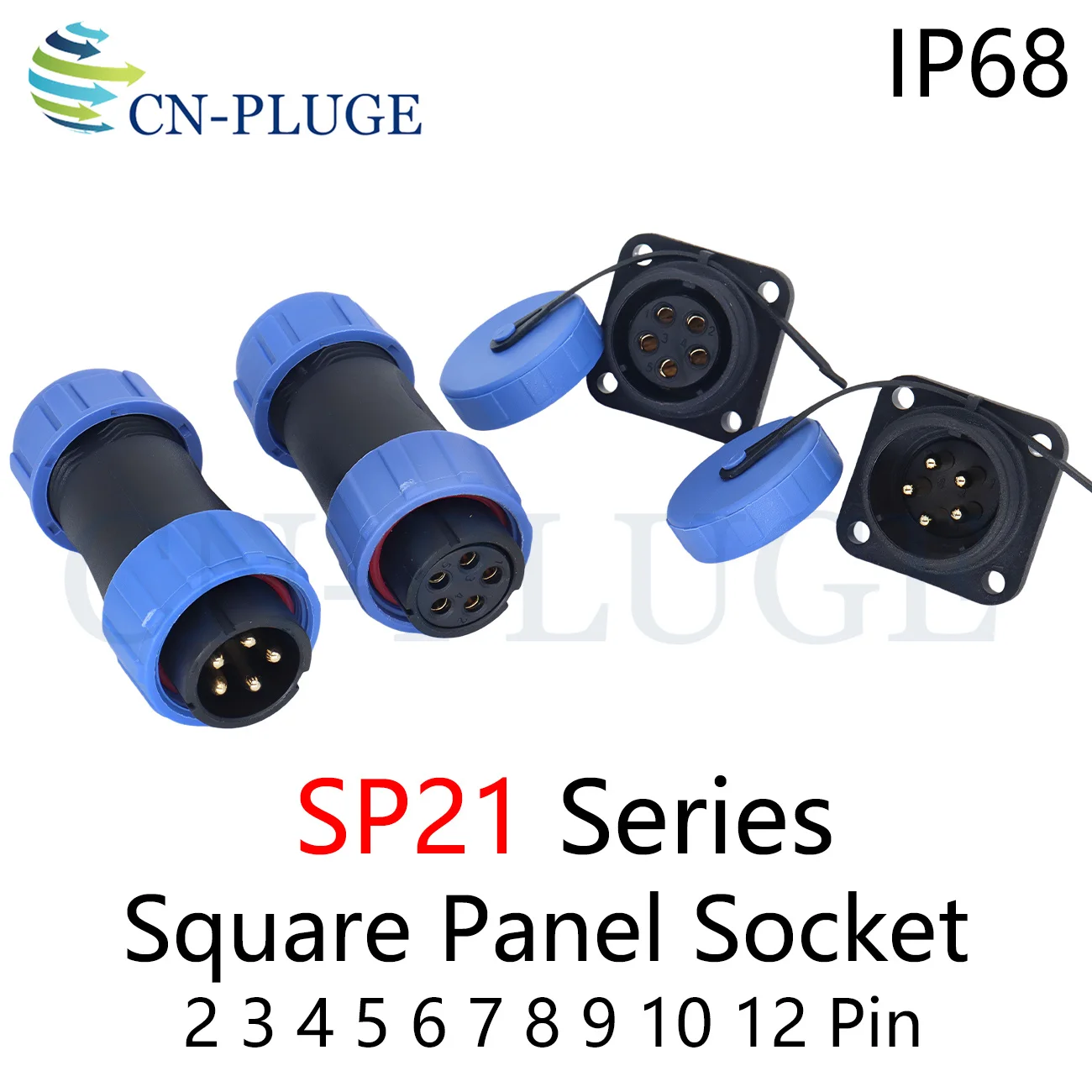 SP21 Aviation Connector 2 3 4 5 6 7 8 9 10 12Pin Outdoor Industrial Equipment Male and Female Plug Square Socket Waterproof IP68
