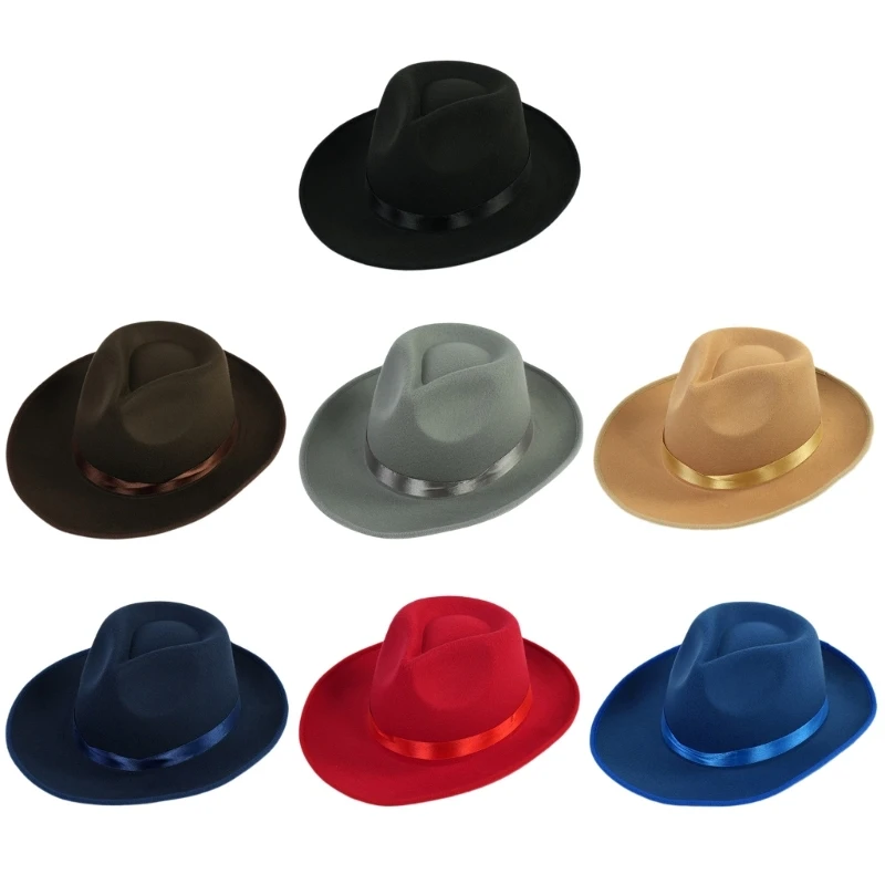 Vintage Hat Cosplay Costume Fedoras Hat Stage Performers Magicians Hat Belt Hat Dancing Party Hat Headwear