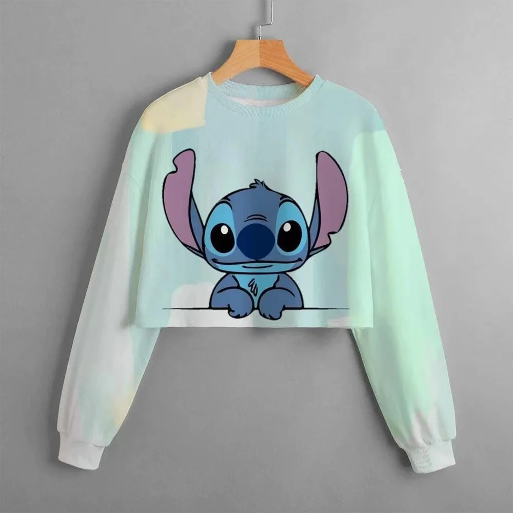 MINISO Disney Classic Stitch Clothing 2-14 Year Children's Casual Cartoon New Autumn Printed Girls Short Sweater Cute Girls Tops