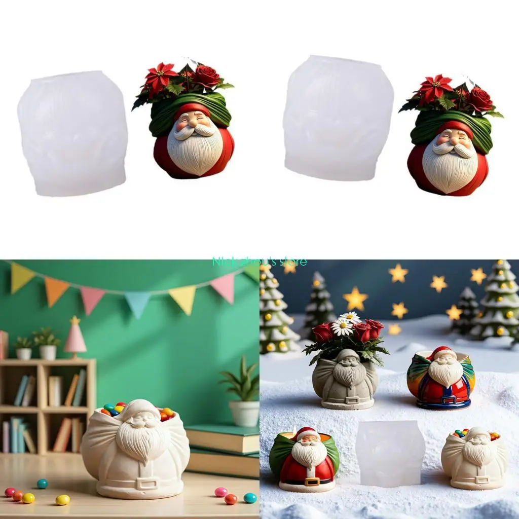 E15E قالب سيليكون سانتا زارع متعدد الأغراض حرفة أسمنتية وديكور عصاري