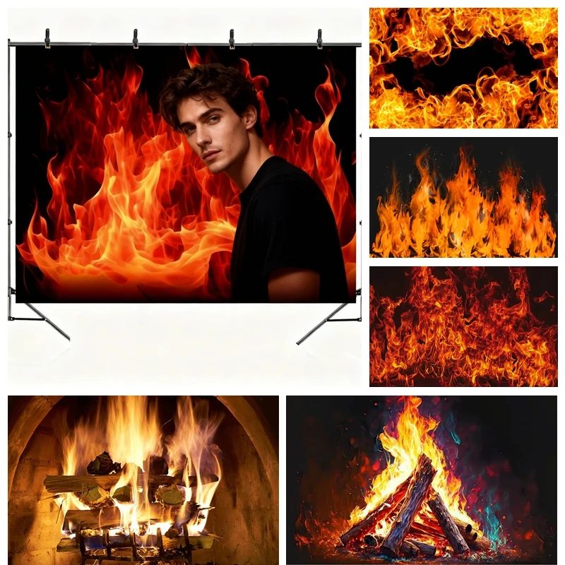 

Burning Flame Photography Backdrop Brick Wall Stove Wood Fire Birthday Party Baby Shower Holiday Background Decoration Banner