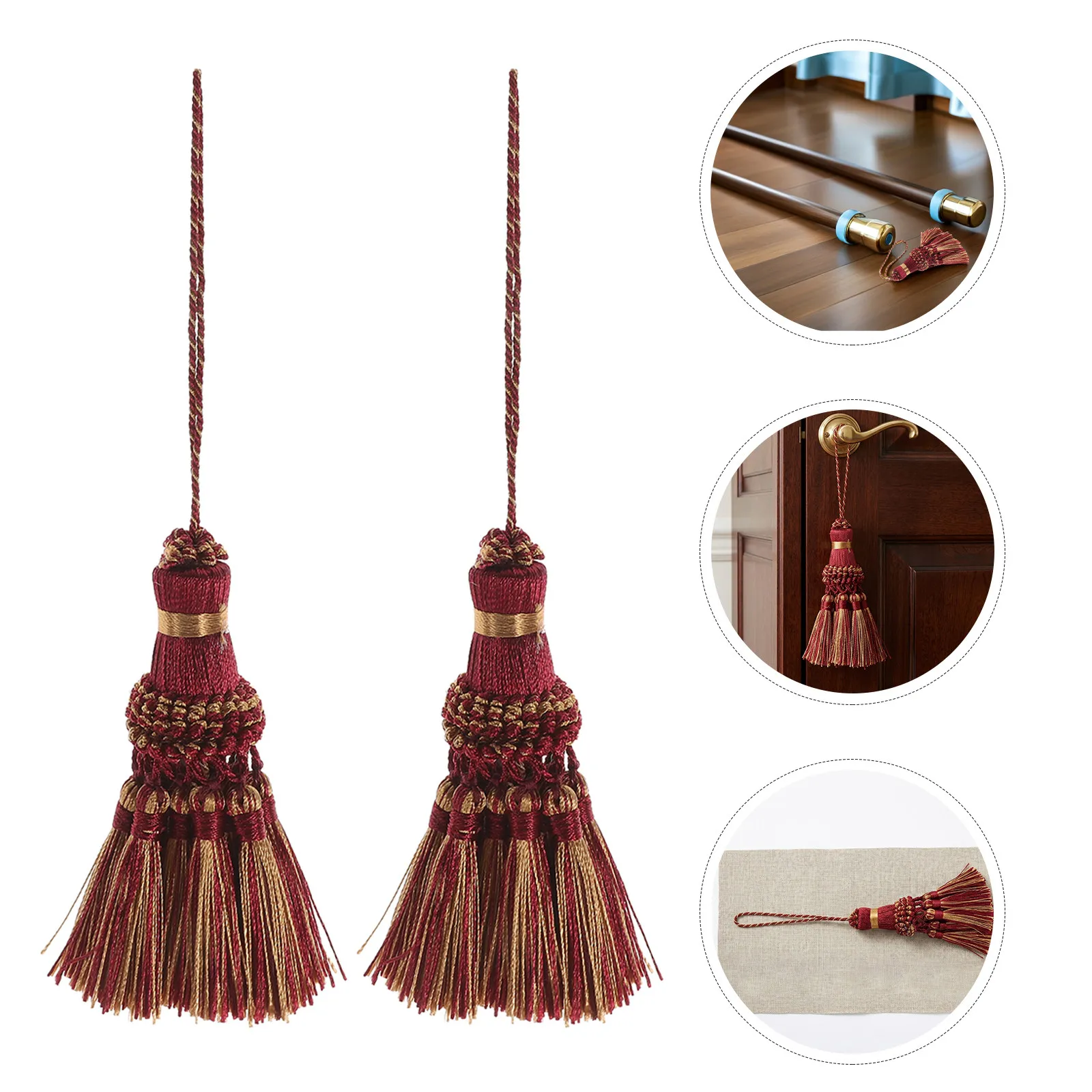 2Pairs Boho Tassels Decorative Curtain Tiebacks Moroccan Style Vibrant Color Layered Fringe Curtain Drapery Accessories Festival