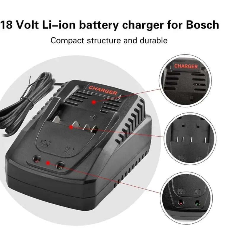 Carregador rápido do Li-íon para Bosch, 14.4V, bateria de lítio 18V, BAT609, BAT609G, BAT618, BAT618G, AL1860CV, AL1814CV, AL1820CV, 1.6A, 3A