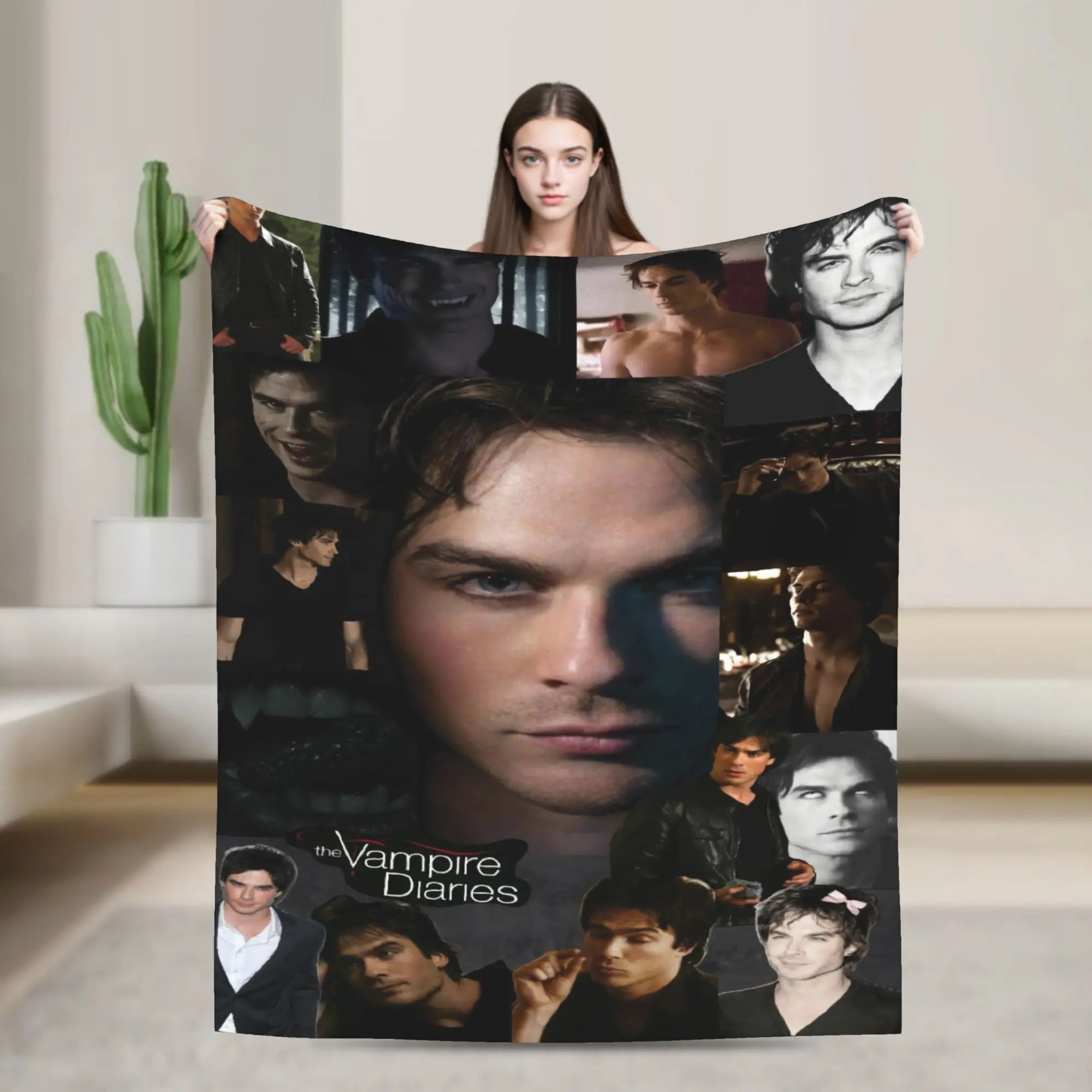 The Vampire Diaries Damon Salvatore TV Series Flannel Blankets  Warm Throw Blanket for Couch Bed Travel Bedspread Sofa Bed Cover