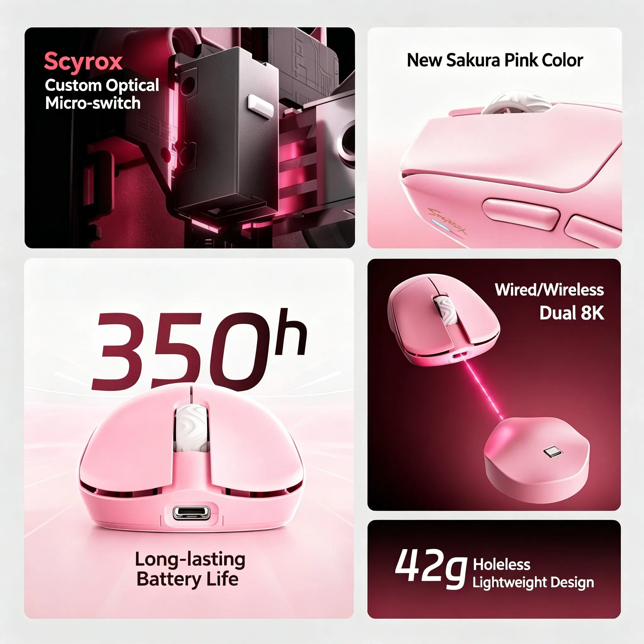 SCYROX V6/V6s PAW NEXTI 8K 50000DPI 42g Wireless Gaming Mouse