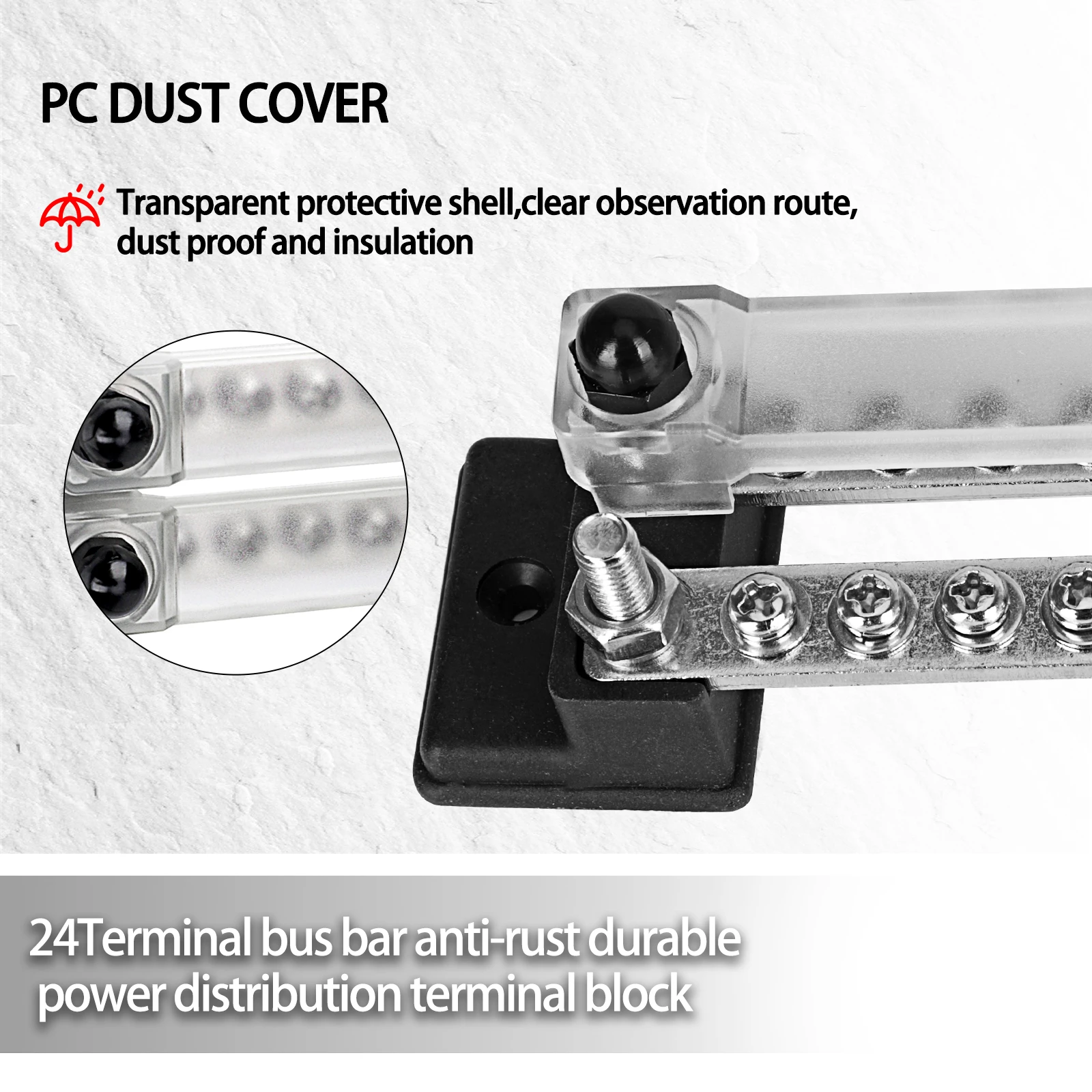 Car 6/12/24 Terminal Block Positive Negative Bus Bar 150A 12-48V Power Distribution Block with cover for Truck Boat Car Camper