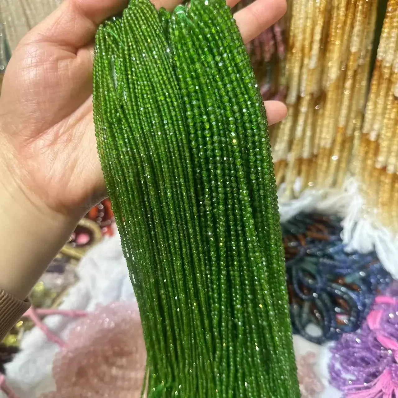 

Faceted AAAAA Natural Green Diopside Beads - 34cm Wholesale Round Loose Beads for DIY Bracelet Necklace Jewelry Accessories