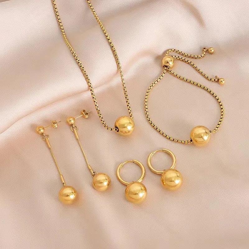 EILIECK 316L Edelstahl Goldfarben Perlenkette Armband-Set für Damen Neues Trendiges Schmuckset mit Kordelzugkette – Detail 9