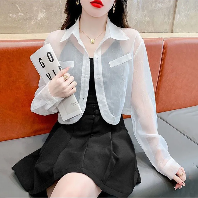 2024 New Long Sleeved Short Shirt Tops Women Sun Protection Coat Fashion Chiffon Sun Protection Summer Jacket Outerwear Female