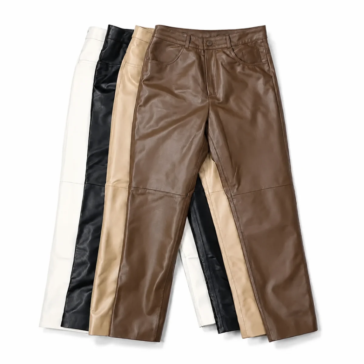 100% Sheepskin Leather Pants Women Fall Winter Slim Fit Pencil Pants Casual Genuine Leather Ankle-length Trousers Without Belt