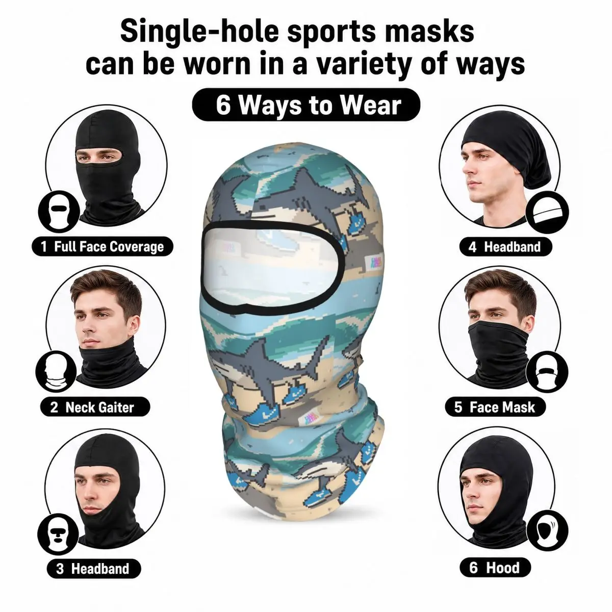 Tralalero Tralala Funny Shark Meme Italian Brainrot Breathable Thin Balaclava Full Face Mask Sun Protection Neck Gaiter - view 6