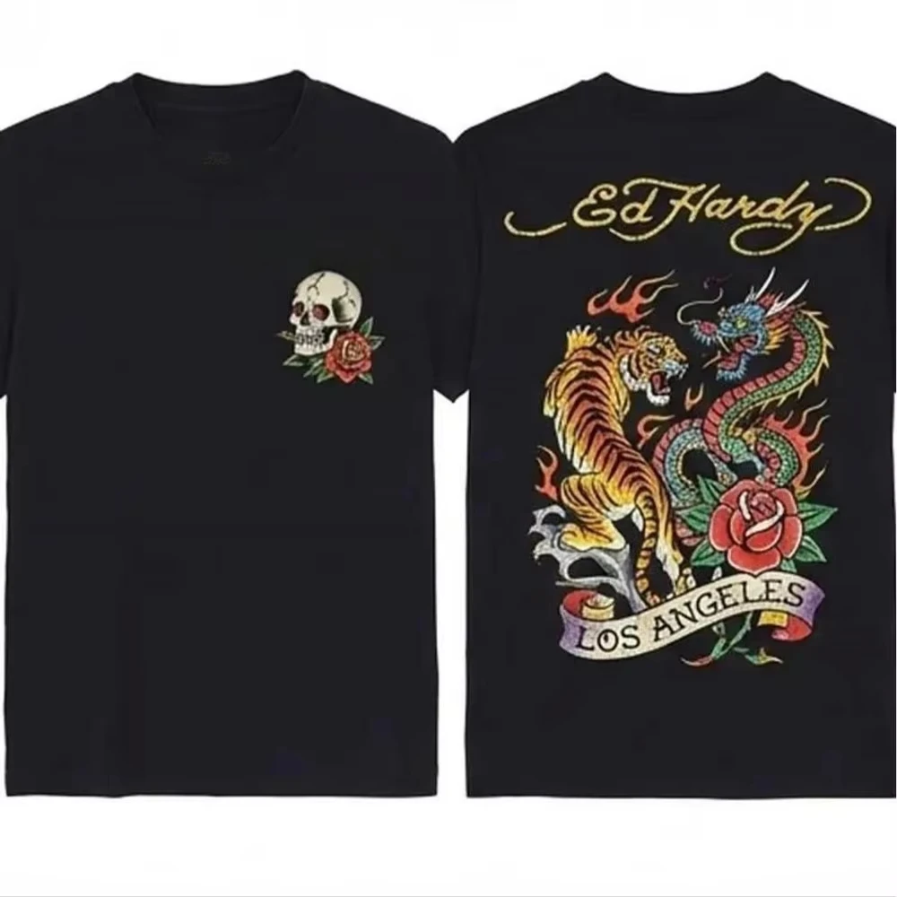 2026 Summer T-Shirt with Tiger and Dragon Tattoo Style Print Design for Urban Men Street Suitable for Both Men and Women