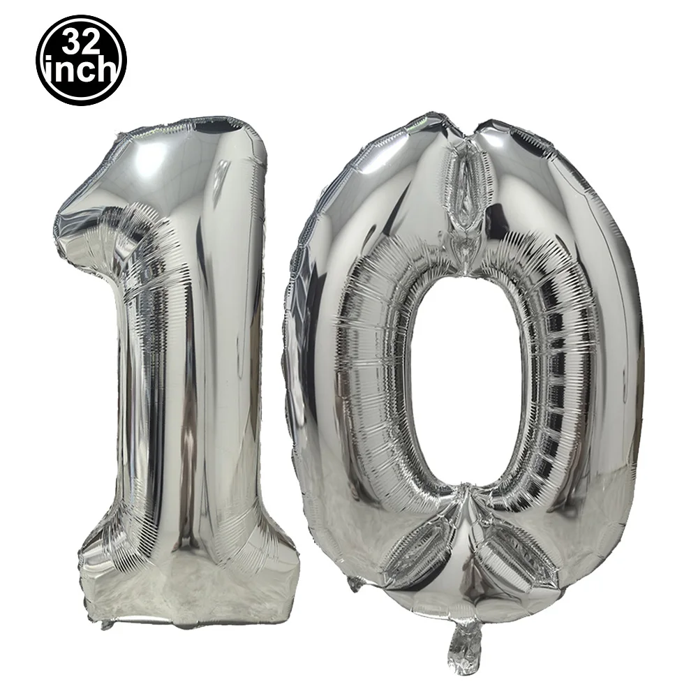 Nummer 10 Ballon 10-cijferige ballon Tien blauwe figuur Groene wereldbol 10e verjaardag Groot Groot Rood Roze Gouden Zwart Kleurrijk 32 inch