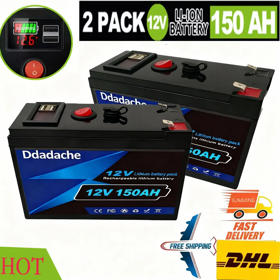 Akumulator litowy LiFePO4 12V 150Ah, z wbudowanym BMS, idealny do zabawek elektrycznych, paneli słonecznych, echosond, pojazdów elektrycznych dla dzieci.