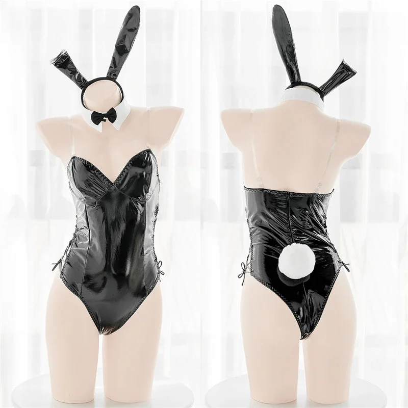 Mai Sakurajima Bunny Girl Cosplay Costume Women Sexy Lingerie PU Leather Bodysuit with Tie and Headband Suit Kawaii Anime Outfit