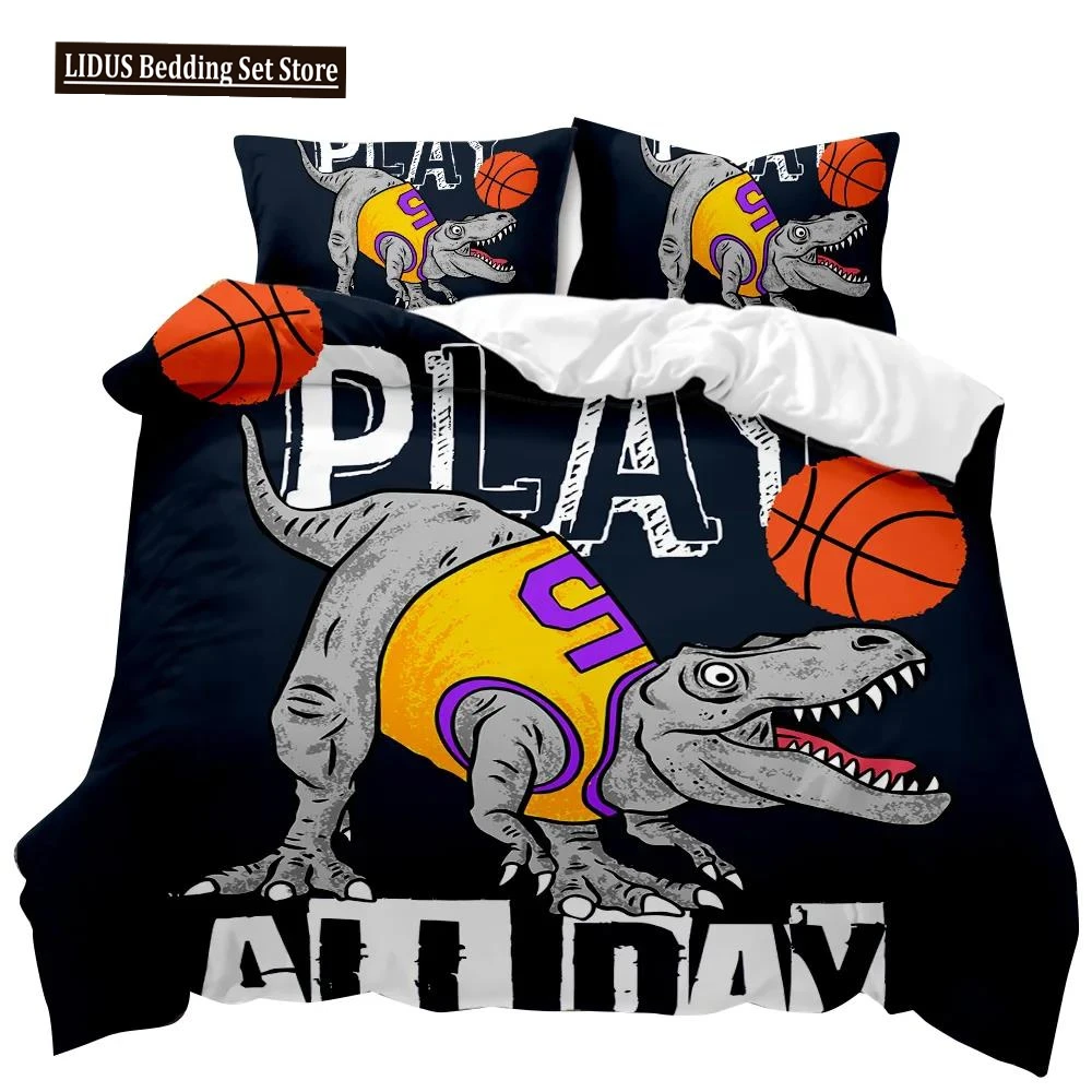 

Dinosaur Duvet Cover Sets Kids' Bedding Set Full Playing Basketball Tyrannosaurus Animal Double Queen King Polyester Quilt Cover