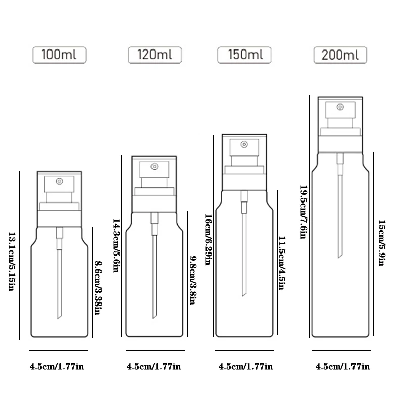 Garrafa de spray hidratante portátil Fine Mist, cuidados com a pele, cosméticos garrafa separada, viagem garrafa recarregável, 100 ml, 120 ml, 150 ml, 200ml