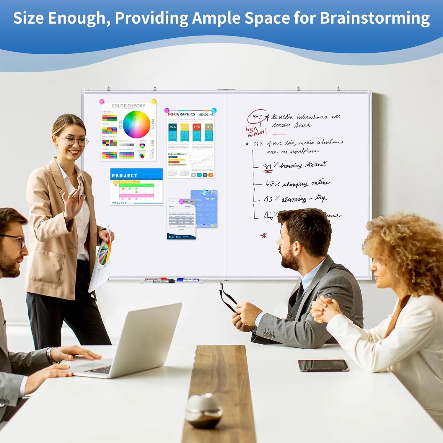 Large Magnetic Whiteboard 48x36 Inch Foldable Aluminum Frame Dry Erase Board for Wall Home Office Classroom