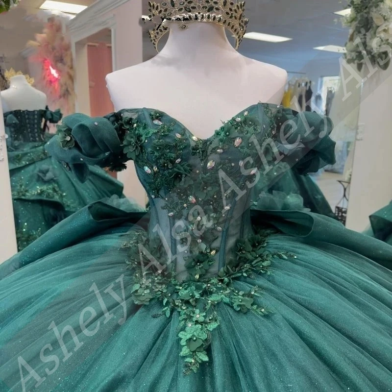 NAQ23 Customized Emerald Quinceanera Dress Ball Gown 15 Year Old Girl Floral Applique Bow Sweet 16 Vestidos De XV 15 Anos 2025