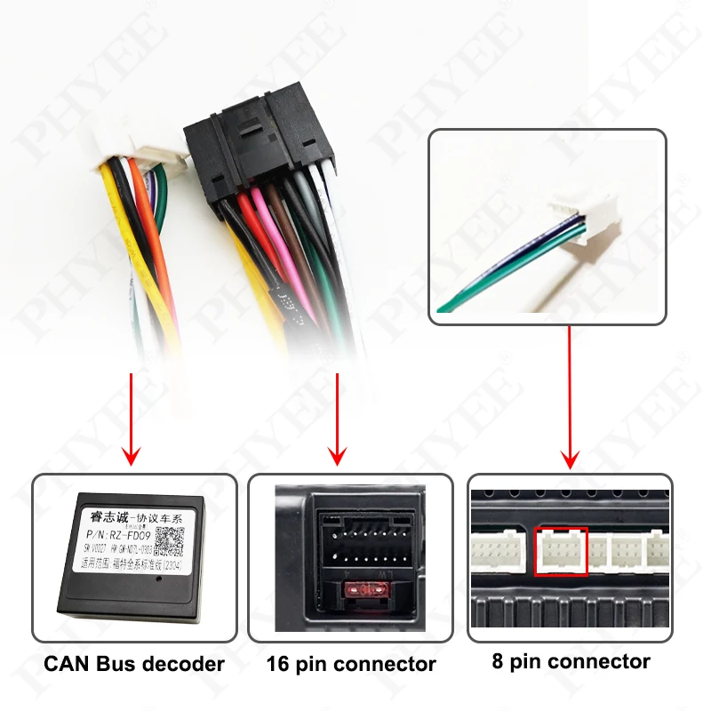 Arnés de cableado Quadlock, decodificador CAN Bus, retención SWC, adaptador P&P de 16 pines para radio Android, para Ford Focus 2 Mondeo Kuga