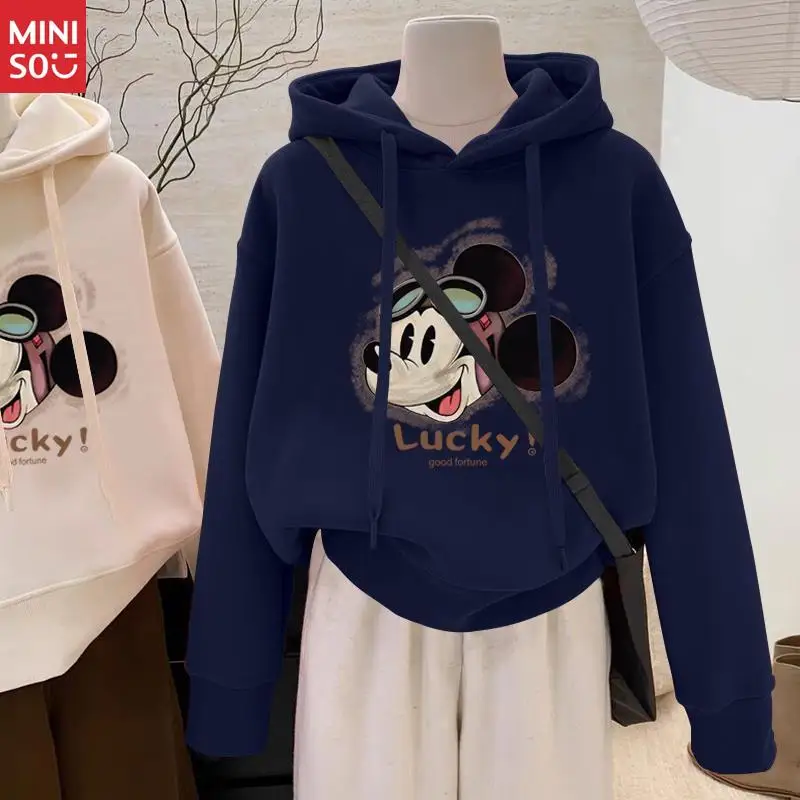 Felpa con cappuccio da donna Disney Mickey, felpa corta sottile stile coreano per la moda di inizio autunno