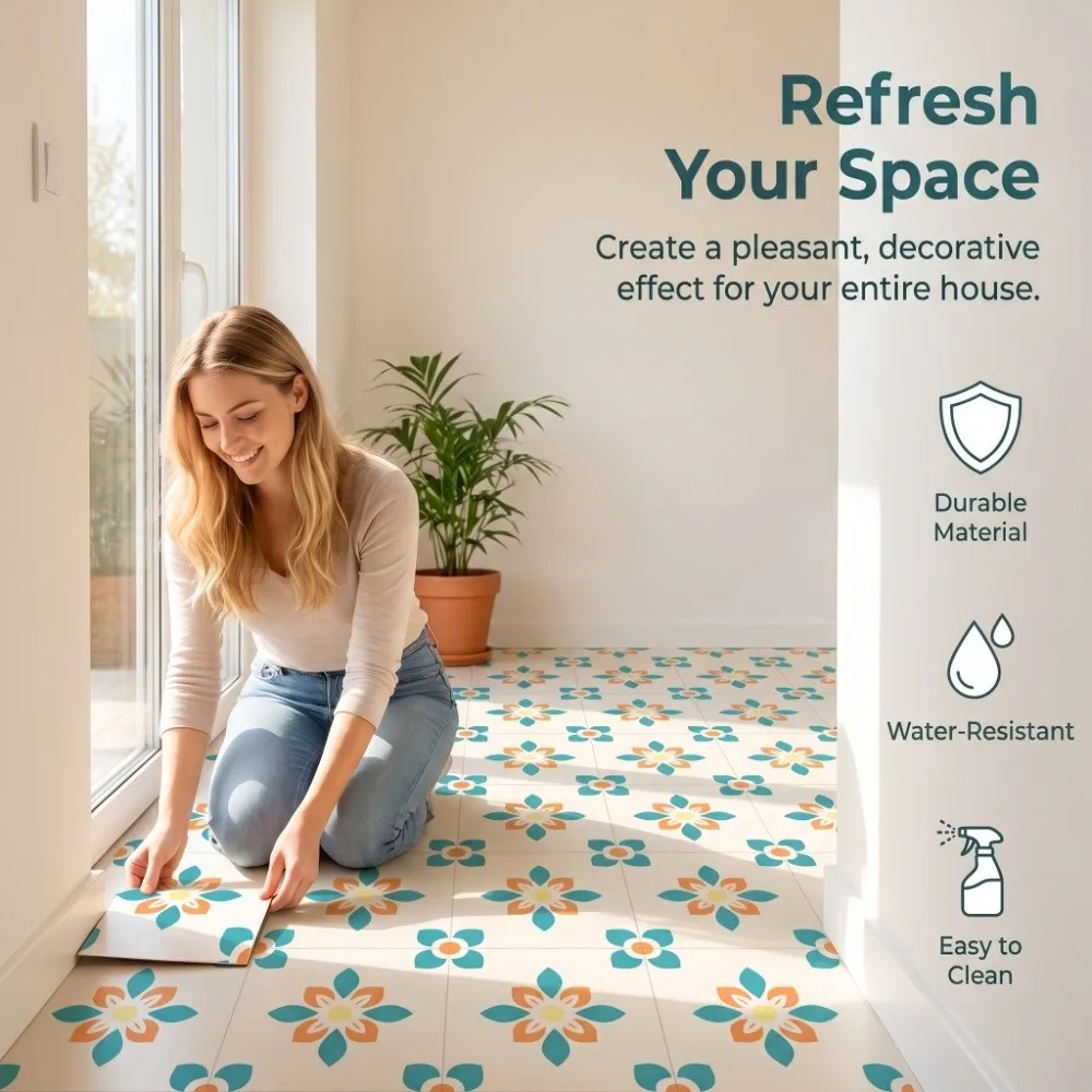 20Pcs Durable PET Wall Sticker Non-Slip 20x20cm Tile Sticker Self-Adhesive Waterproof Peel and Stick Wallpaper Home Decoration