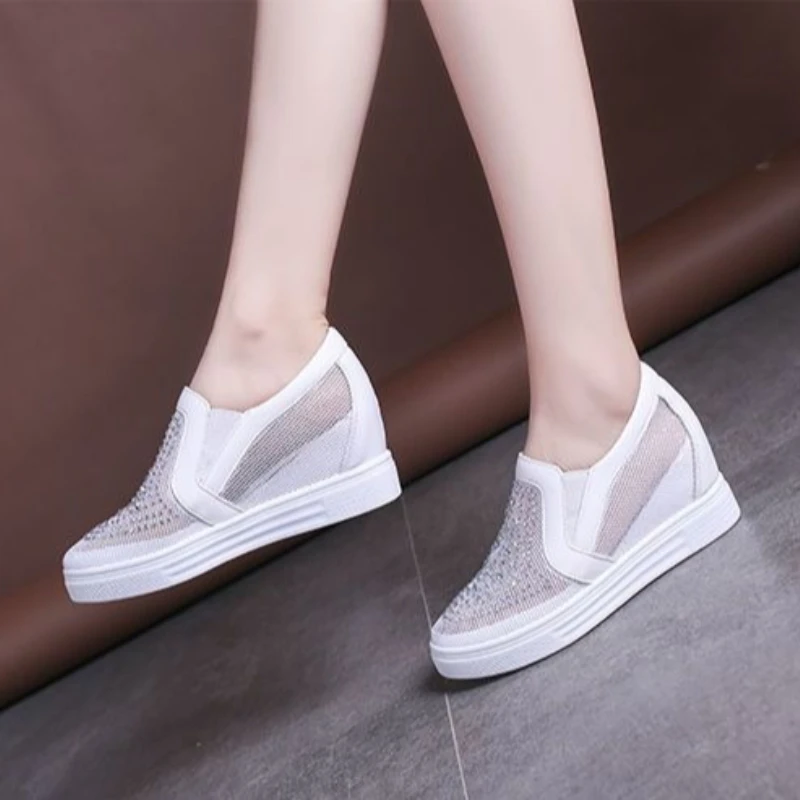 Zapatillas Deportivas de Malla Transpirable para Mujer, Verano 2026, Plataforma, Blancas, Casuales, Modernas