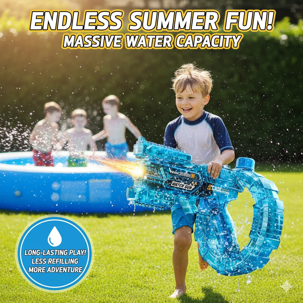 Cool Deformable Automatic Electric Water Gun Large Capacity Continuous Firing LED Water Blaster Summer Pool Party Water Fight