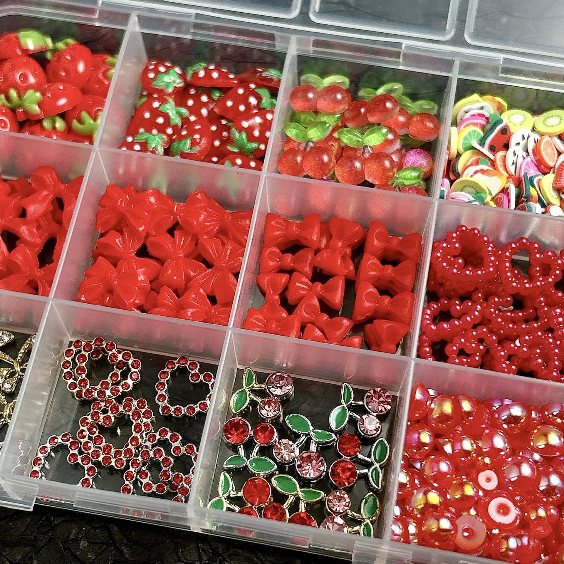 12 rejillas 3D cereza roja/fresa/arco dijes para decoración de uñas aleación mariposa/amor/cinta Y2K decoración artística de uñas accesorio de manicura DIY