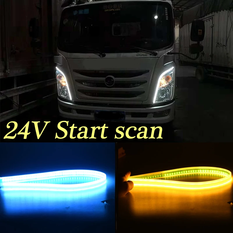 2pcs 24V Start-Scan LED Car DRL Daytime Running Lights Waterproof Soft Day Light Turn Signal Lamp for Truck Headlight Assembly