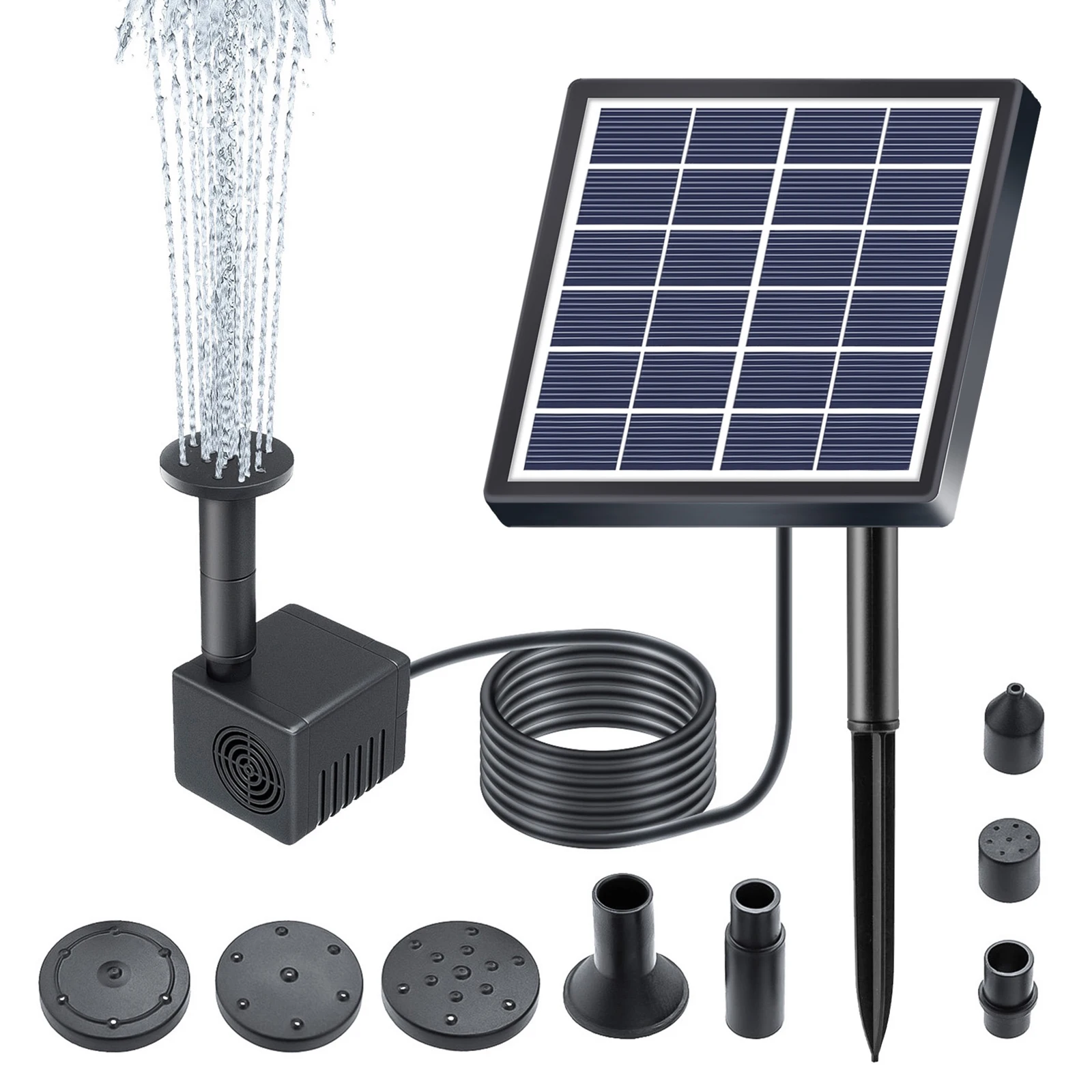 1.5W Solar Water Fountain Pump 160L/h Flow Rate Submersible Water Pump with 8 Nozzles 9.84ft Water Pipe and Stakes Solar Powere