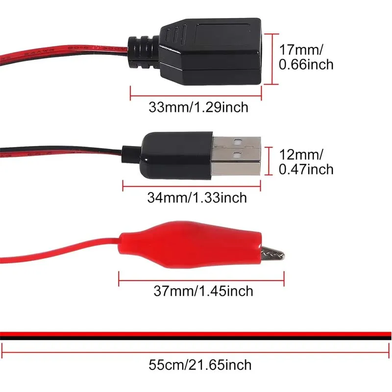 2 قطعة USB إلى التمساح كليب كابل محول ذكر أنثى USB إلى التمساح كليب التحقيق كابلات USB مع مشبك التمساح لاختبار الدائرة