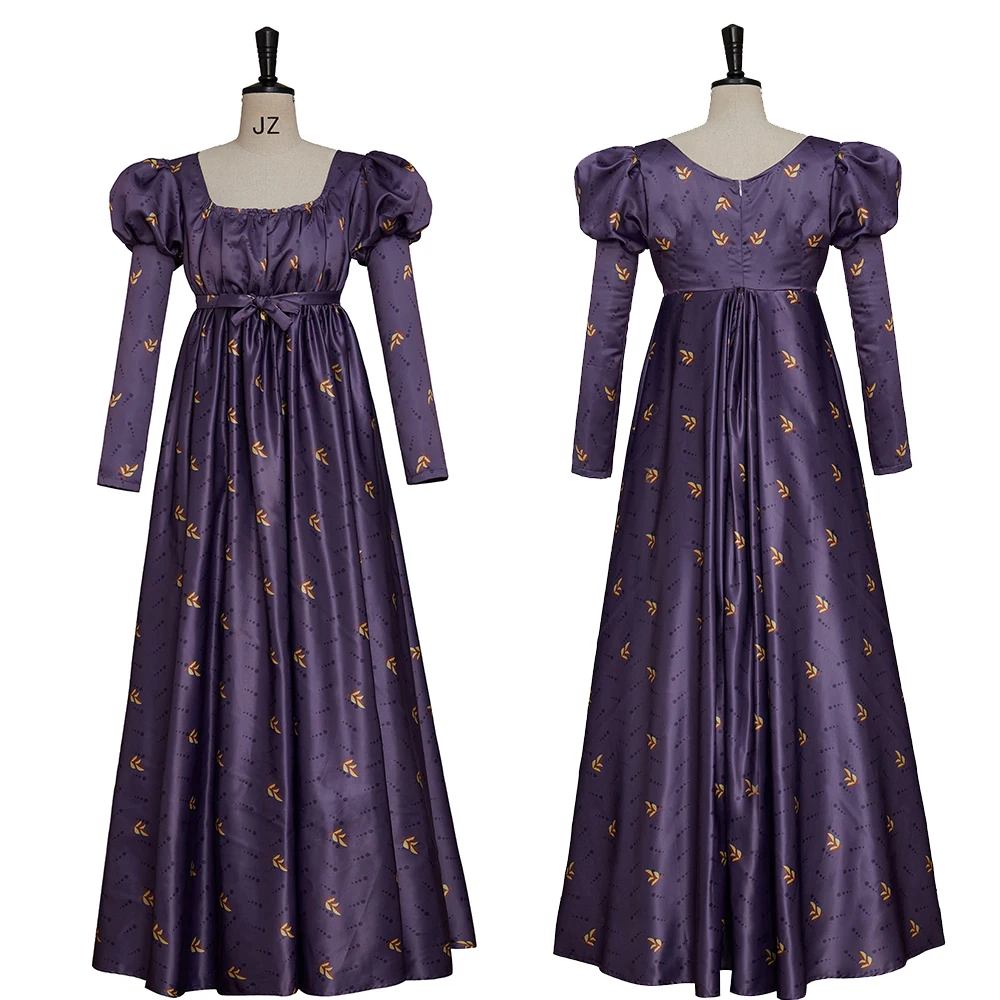 Women's Purple Floral Regency Dress Renaissance Historical Costume Retro Walking Dress Medieval Vintage Outfit