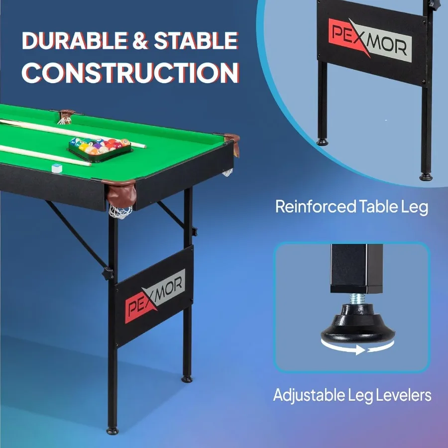 55 طاولة بلياردو محمولة قابلة للطي 4.5ft طاولة بلياردو قابلة للطي للبالغين طاولة ألعاب حمام السباحة مع العظة رف الكرة فرشاة الطباشير للداخل #5