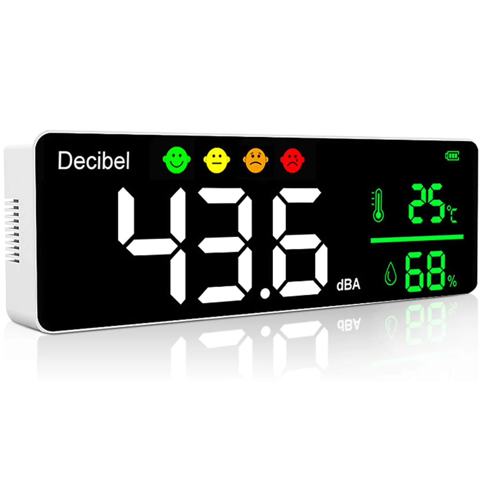 Medidor de Nível de Som de Decibel Display Led Grande de 11 Polegadas Medidor de Umidade e Temperatura de Ruído com Indicador de Ícones de Alarme Multifuncional
