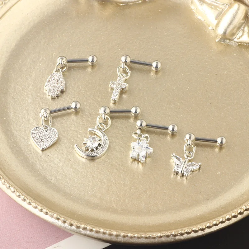New Cross Ear Tragus Piercing Earring Stud Barbell Crystal Cartilage Stud Earring Helix Piercing Daith Jewelry Rook Conch Stud