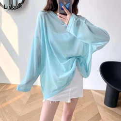 Loose Long Pullovers Solid Spring Summer Thin Women's Clothing 2022 Street Casual Fashion Office Lady Korean Straight Hollow Out