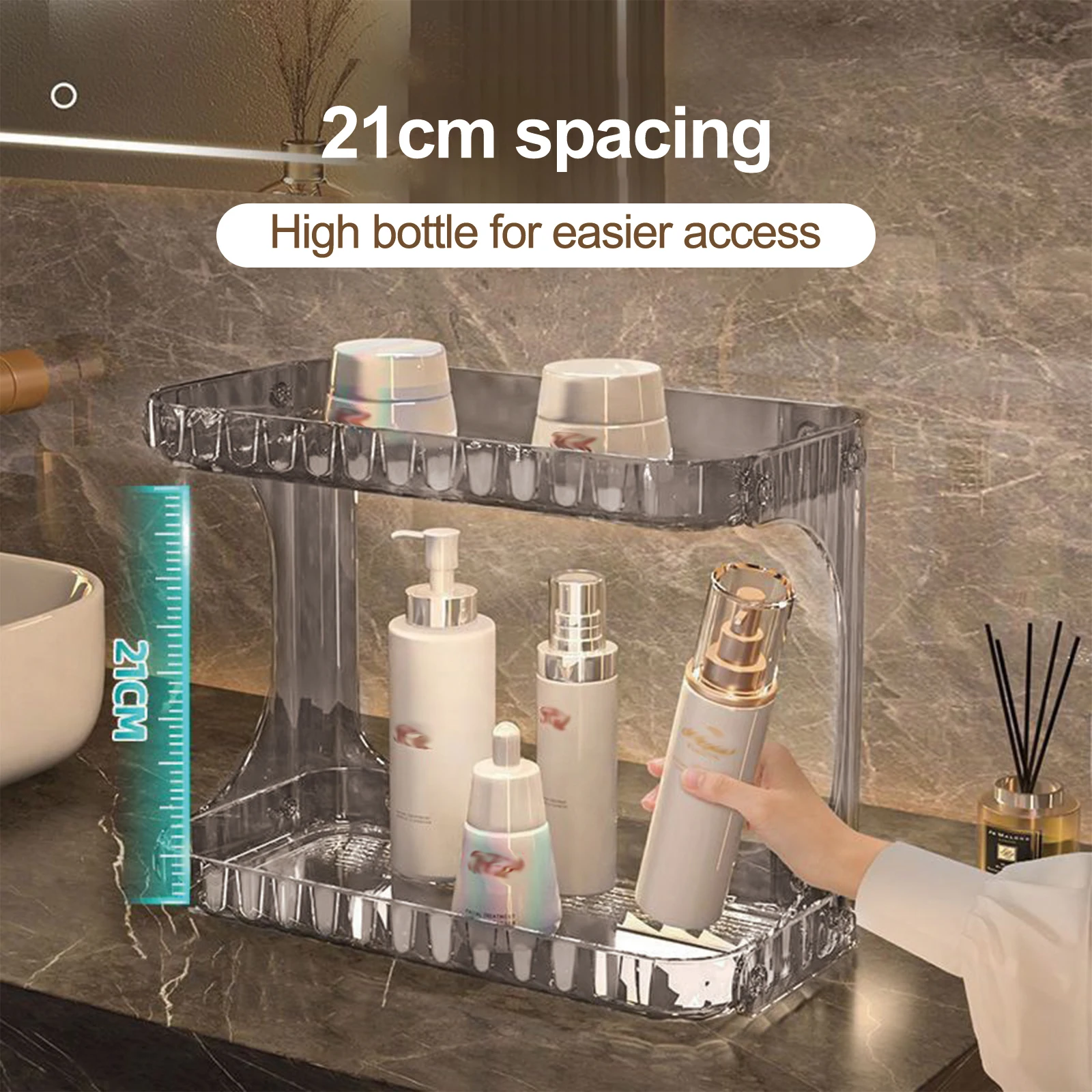 Light Luxury Double-Layer Vanity Storage Rack Clear Perfume Holder Bathroom Skincare Makeup Organizer Cosmetic Storage Shelf