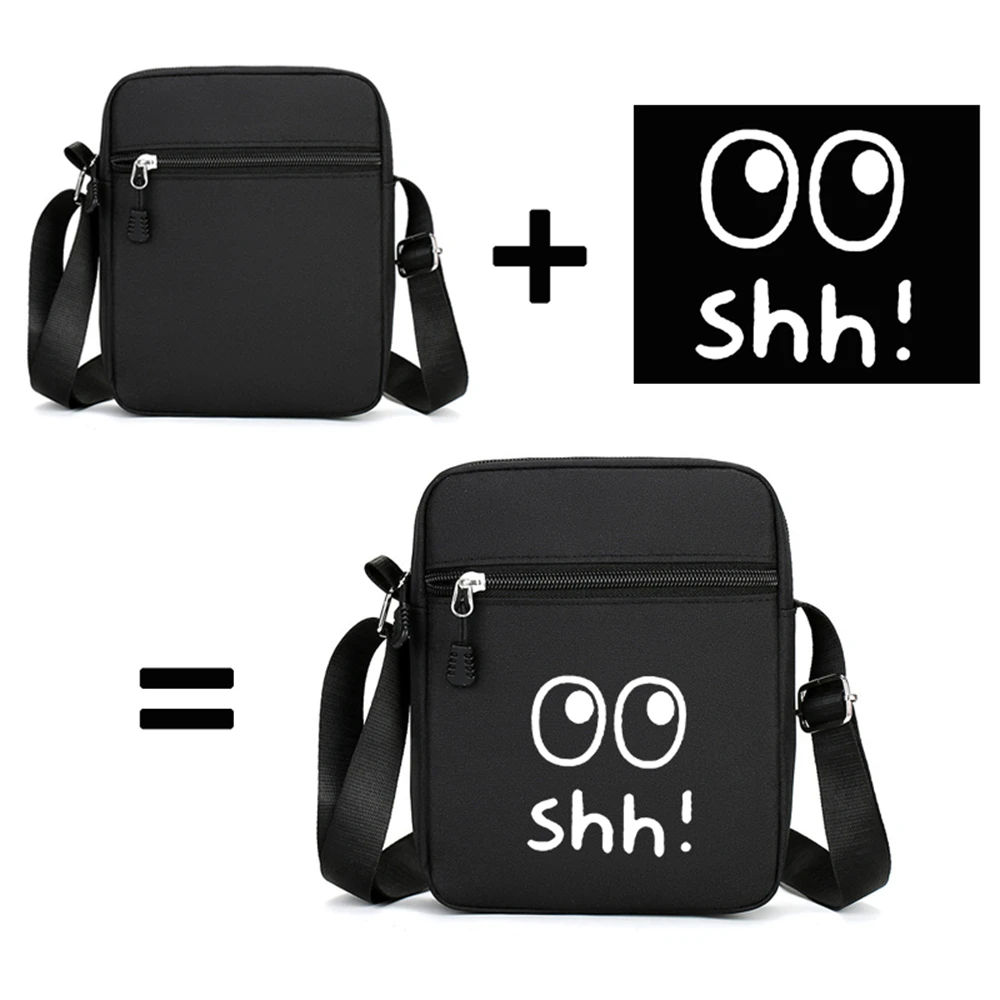 Customization Pattern Logo/Text/Name/Photo Simple Casual Zipper Crossbody Bag Oxford Cloth Black Square Sling Shoulder Bag