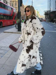 HH Woman Warm Thick Casual Animal Print Faux Fur Long Coats Women Winter Elegant Long Sleeve Lapel Single Breasted Jackets