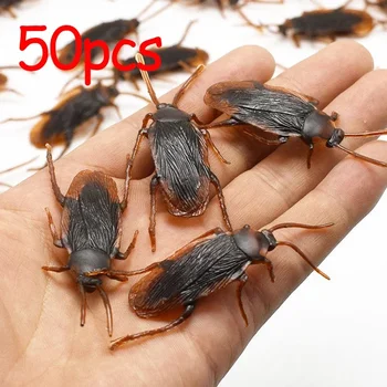 플라스틱 바퀴벌레 농담 장식 소품, 고무 장난감 개그, 실용적인 농담 장난감, 플라스틱 벌레 바퀴벌레, 할로윈 도구, 50 개, 5 개