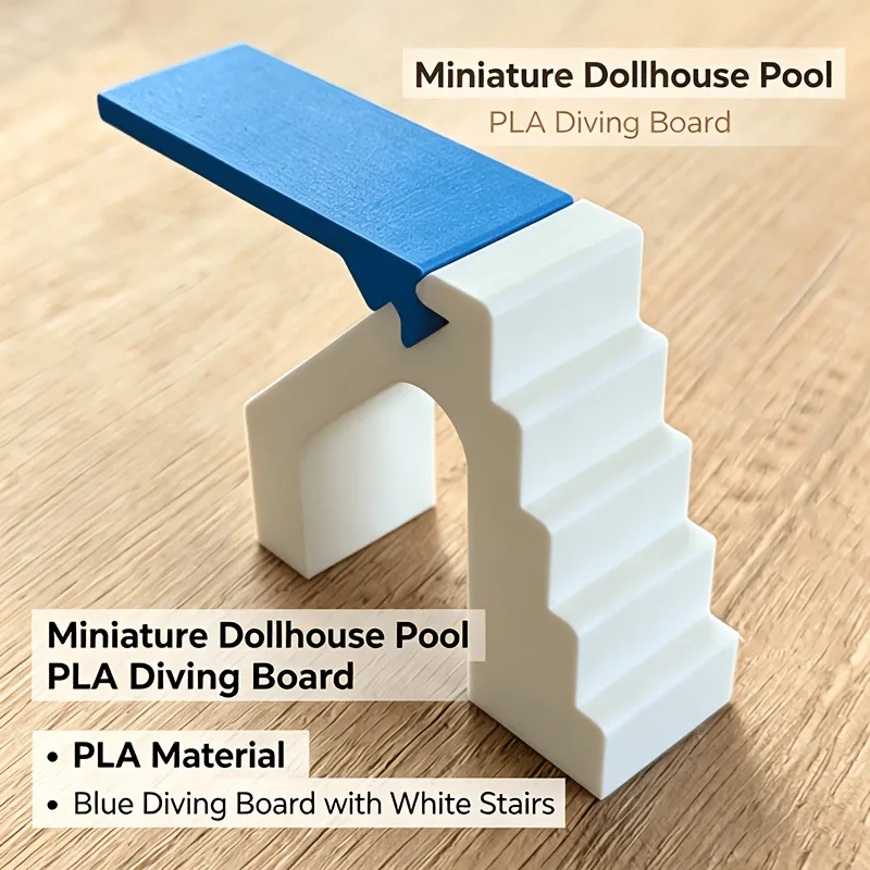 Dollhouse Mini Diving Board with Ladder,Blue&White SwimmingPool Accessory,PLA Material for Dollhouse Outdoor&Summer SceneLayout
